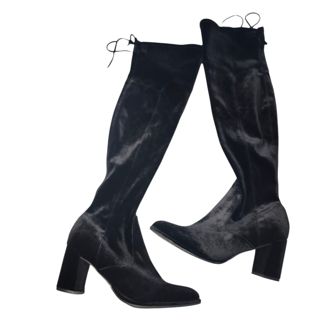 Marc Fisher Black Velvet Over the Knee Boots Block Heel Lace Up‎ Back Size 8.5